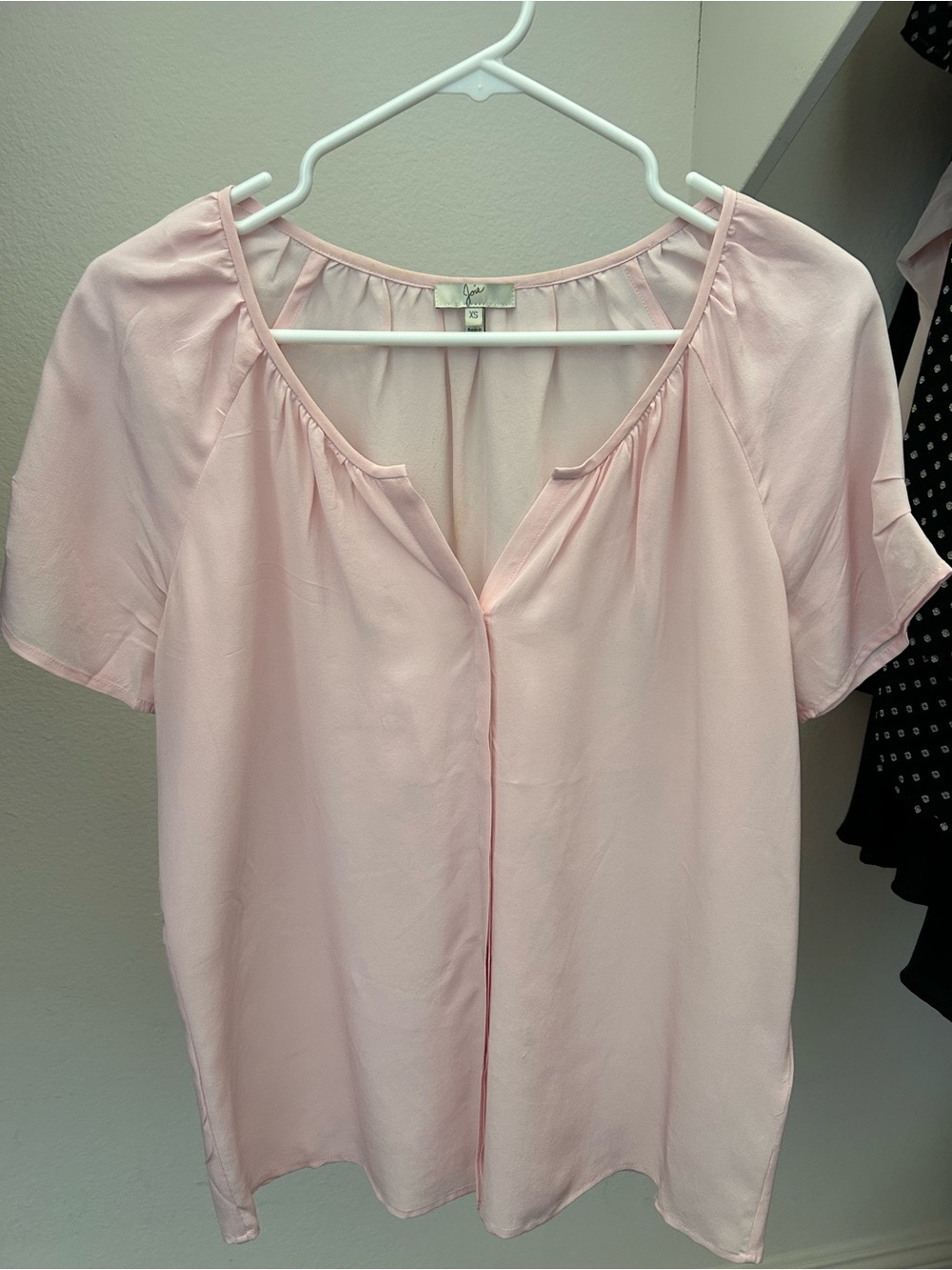 Joie Pale Pink Short-Sleeve Gathered Neck Blouse